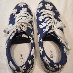 J. Crew Navy Sneakers with White Floral Design